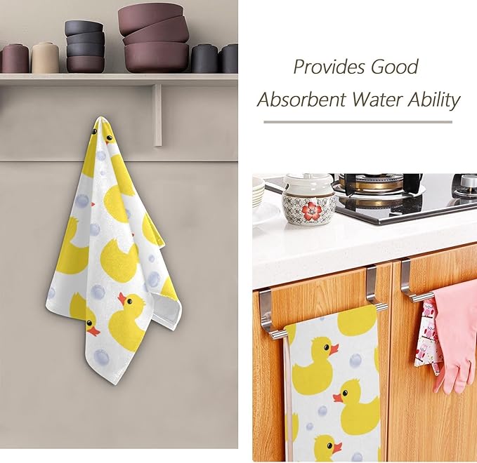 2 Pack Yellow Ducks Hand Towels for Bathroom,Soft Absorbent Summer Cute Animal Ducky Kitchen Towels,Decorative Duck Themed Gift Yellow White Bathroom Towels for Face,Shower,Guest,Gym 14"x28"