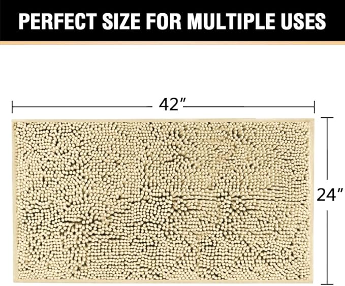H.VERSAILTEX Microfiber Bath Rugs Chenille Floor Mat Ultra Soft Washable Bathroom Dry Fast Water Absorbent Bedroom Area Rugs, 24 x 42 - Inch, Beige