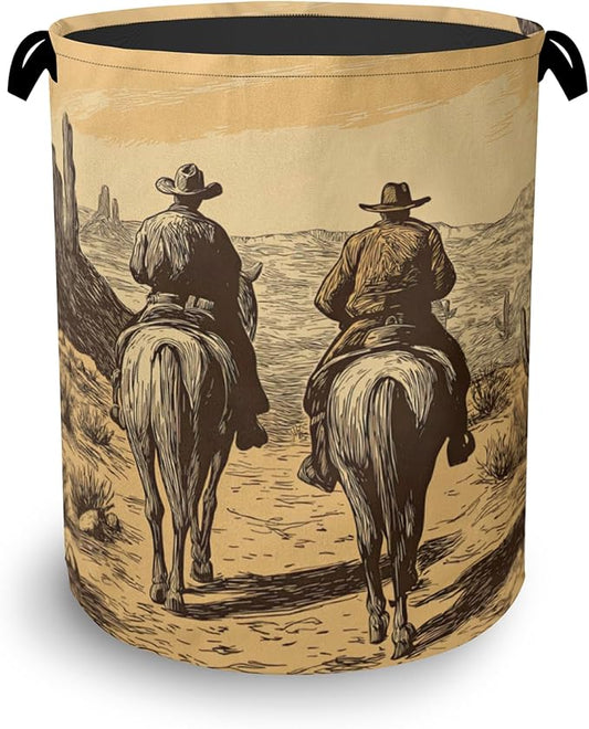 Western Cowboy Laundry Basket,Oxford Cloth Laundry Hamper with Handle Foldable Portable Clothes Storage Basket for Bathroom Bedroom Dorm Room 16" x 20.8"