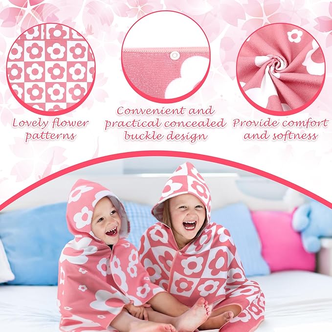 2 Pcs Kids Hooded Bath Towel 50" x 30" Kids Hooded Beach Bath Towels Pink Microfiber Toddlers Towels Pool Beach Towel Wrap for 3-12 Years Girls Toddlers Swimming Cover up 2 Design(Flowers)