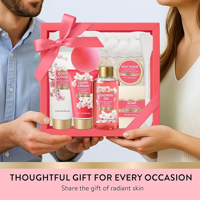 Spa Luxetique Gifts for Women 8pcs Bath and Body Works Gift Set for Women Cherry Blossom Spa Gift for Womens Self Care Birthday Gifts for Womens Wife Sister Girlfriend Friend Valentines Day Gift