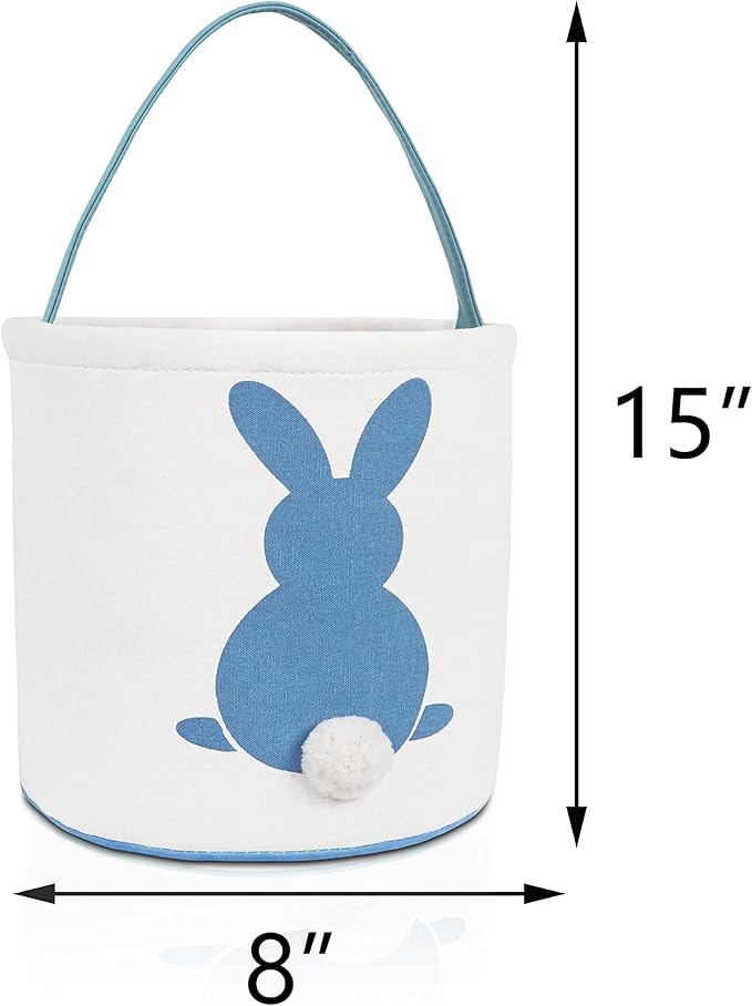MONOBLANKS Easter Bunny Basket Bags, Rabbit Bucket Tote for Easter Egg Hunts Decorations Candy Gifts Storage (Blue)