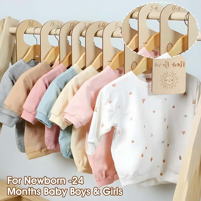 Wooden Baby Closet Dividers Double-Sided Wooden Baby Wardrobe Babies Closet Organizer for Clothes Organizer Adorable Clothes Size Hanger Holder Nursery Decor Birthday Gift for Babies Room