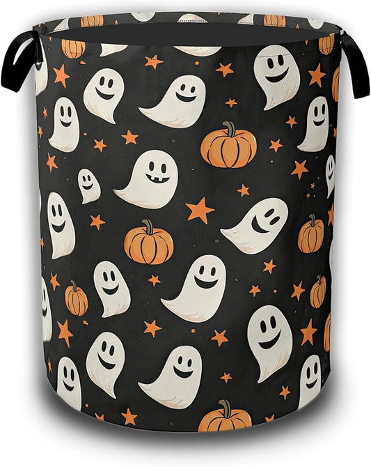 Laundry Hamper,Halloween Pumpkins Ghosts Collapsible Laundry Baskets Waterproof Oxford Cloth With Handles,Clothes Storage Bucket Toy Organizer For Bathroom/Nursery/Bedroom 16" x 20.8"