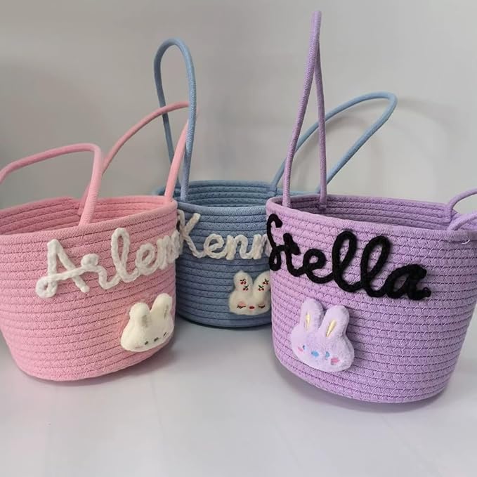 Personalized Easter Bunny Basket, Custom Name Baby Basket, Easter Gift for Kid Toddler,boy,girls (15x18x23cm)