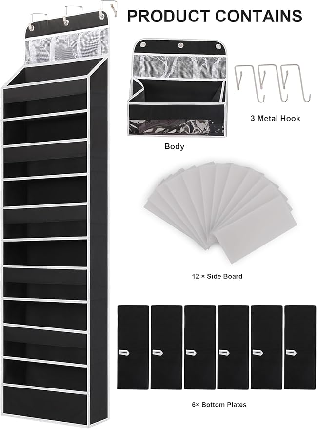 Over the Door Storage Hanging, 6 Tier Behind Door Organizer for Bedroom Nursery Closet to Store Diapers/Toys/Shoes/Sundries/Stuffed Animals/Bags, 1 Pack, Black