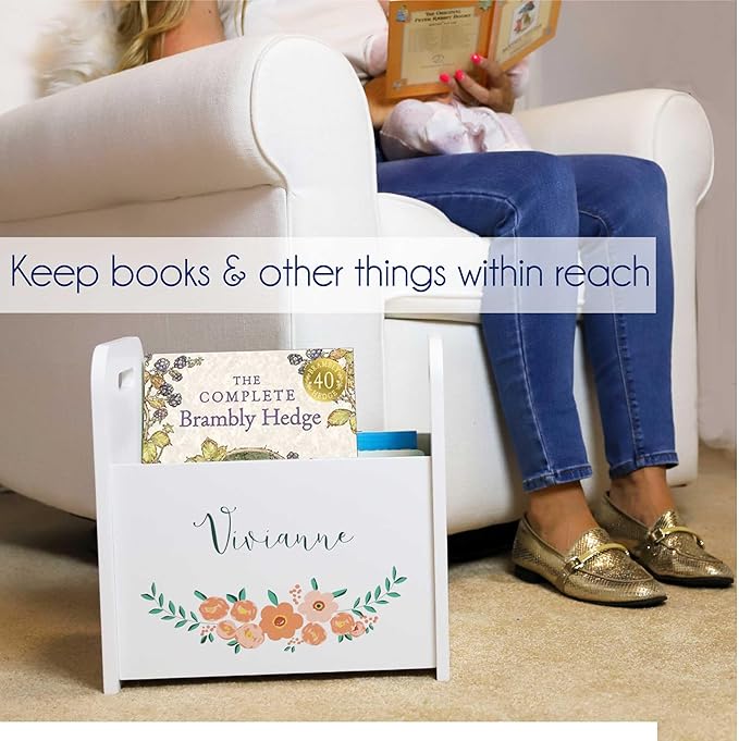 My Bambino Personalized White Boho Rainbow Book Caddy Childrens Book Storage Bin