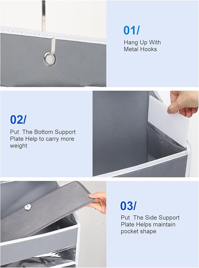 Over the Door Organizer 7 Tiers - 55lb Heavy Duty Door Hanging Organizer, No Tilt Behind Door Storage for Bedroom/Bathroom/Closet/Nursery/Shoe Storage, Grey, 1 Pack