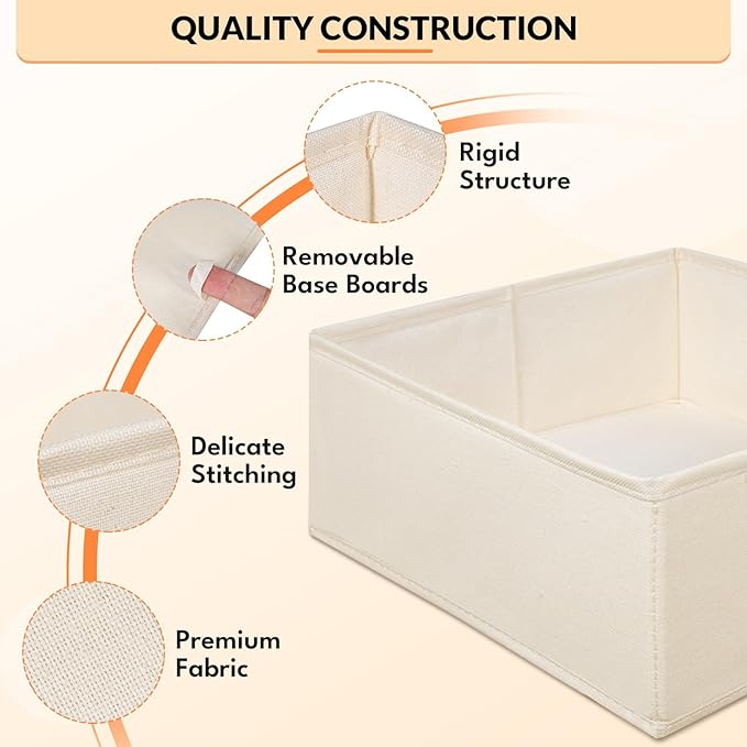 Premium Natural Linen Drawer Organizer Clothes, 21 Pack Dresser Organizer for Baby Clothes, Underwear, Socks, 3 Sizes Foldable Closet Organization and Storage Bins for Nursery, Bedroom (Beige)