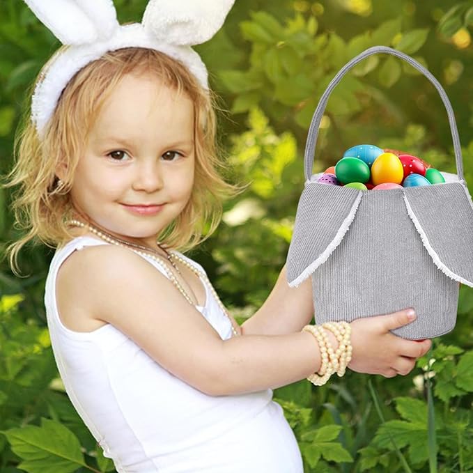Bunny Egg Hunt Easter Bucket Plush | Easter Bucket Bags With Rabbit Ears,Bunny Ears Baskets For Kids,Easter Bunny Basket,Candy Storage Decorations With Rabbit Ears For Boys Girls