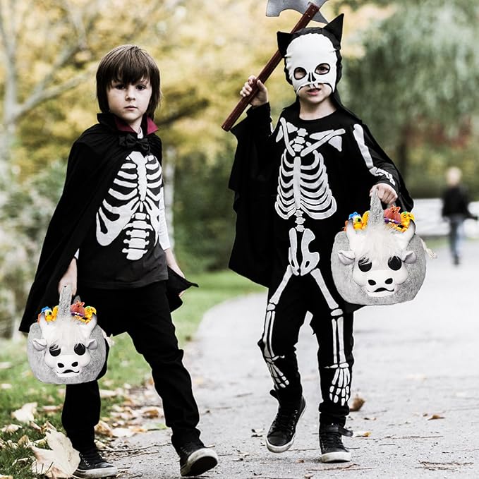 Easter Basket, Soft skeleton Cow Plush Baskets, Easter Egg Hunt Buckets, Easter Decorations Indoor Outdoor, Cute Easter Gifts for Kids, Adults, Teens, Toddlers, Girls