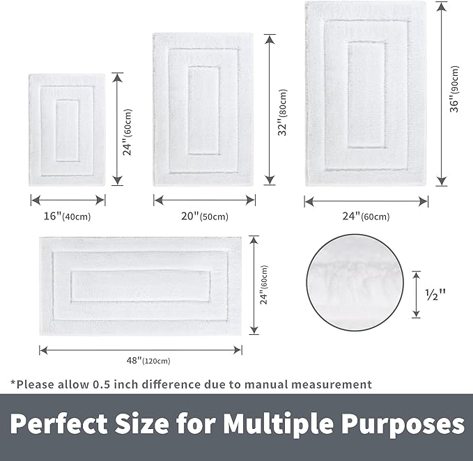 GRANNY SAYS Large Bathroom Rugs Non Slip Washable, 24" x 48", Water Absorbent Bath Mats for Bath, Thick Soft Shaggy Bath Rug, Microfiber Bathroom Floor Mat for Bath Decor, White