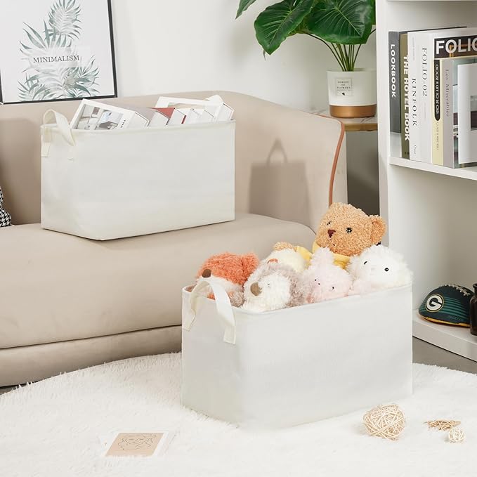 Bidtakay Rectangular Storage Basket,Waterproof Large Storage Bins Box with Handles, Shelf Baskets for Home Office Closet, Decorative Storage Baskets for Home (15"x10"x9"- White)