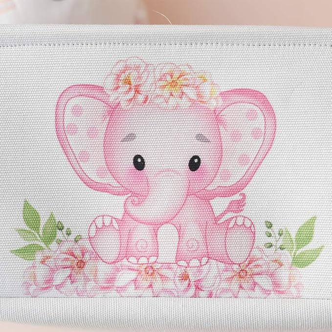 INough Pink Basket Elephant Storage Bins for Kids, Gift Box for Baby,Collapsible Storage Basket for Toys Clothes,Fabric Laundry Baskets for Baby/Kids/Nursery Room (Medium, Pink Elephant)