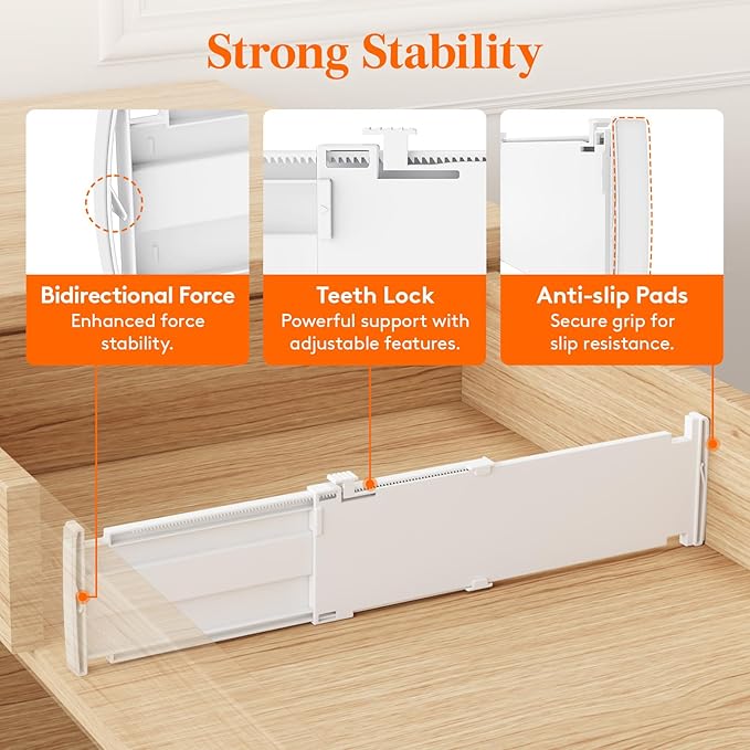 Lifewit 4" Tall 12 Pack Drawer Dividers, 35-56.5cm/13.8-22.2" Expandable Drawer Divider for Clothes, Adjustable Dresser Drawer Organizers, Drawers Separators for Dresser/Bathroom/Closet/Kitchen White
