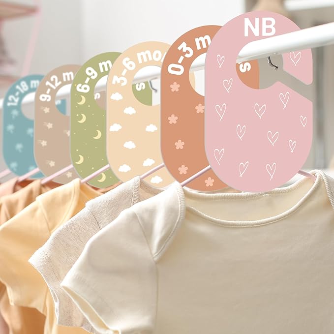Baby Closet Dividers, Baby Clothes Dividers for Closet, Clothes Organizer for Nursery Closets Decor, Divider Hangers for Sorting 8 Sizes from Newborn to 12+ Months