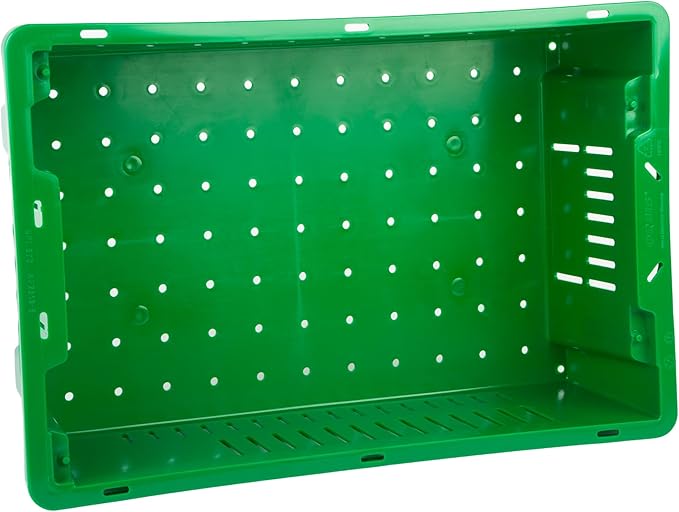 Hudson Exchange 20 x 13 x 5.6" (4 Pack, 4.5 Gallon) Agricultural Nest and Stack Vented Crate Handled Storage Container Tote, Green