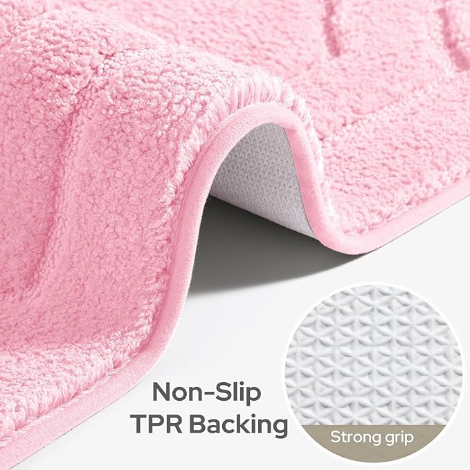 HOMEIDEAS Pink Bathroom Rugs, 2 Piece Extra Soft and Absorbent Microfiber Plush Bath Mat with Non Slip Backing(Light Pink)