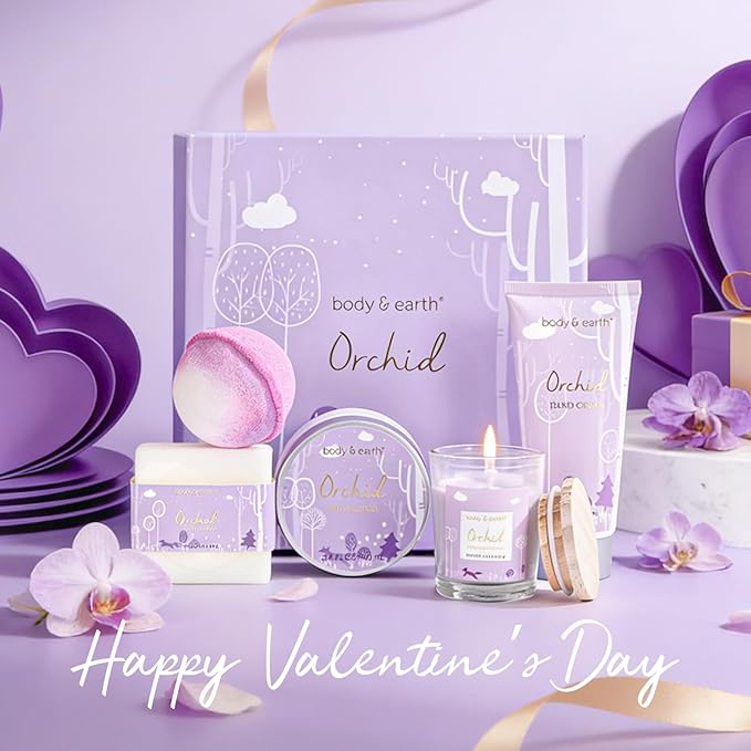 Spa Gifts for Women, Body & Earth 5 Pcs Gifts for Women Orchid Gift Sets, Bath and Body Womens Bath Gifts, Valentine‘s Day Gift