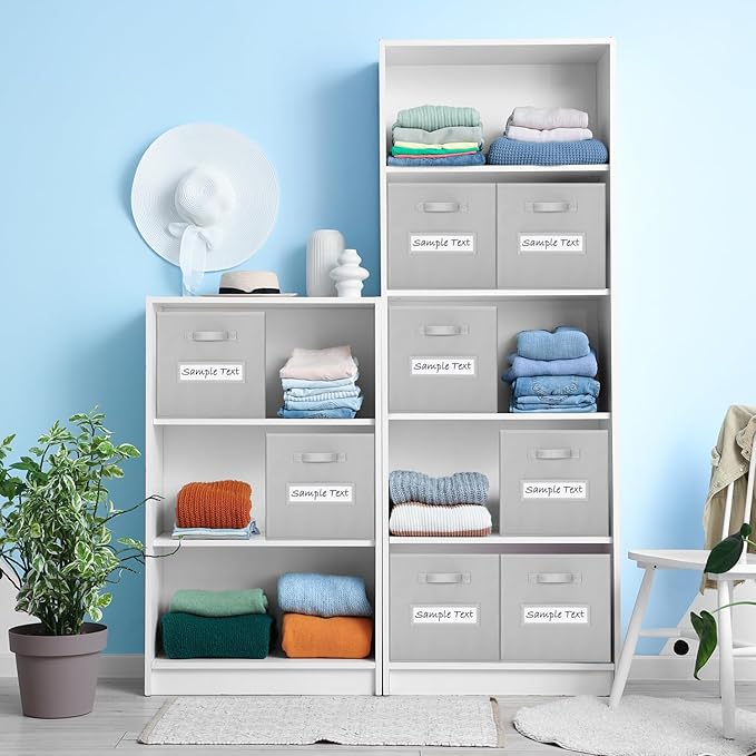 artsdi Fabric storage cubes (8 Pack) 13 Inch Cube Storage Bin, cube organizer bins with 8 Labels Window Cards & a Pen, Foldable cube organizer bins and Storage Box, Light Grey