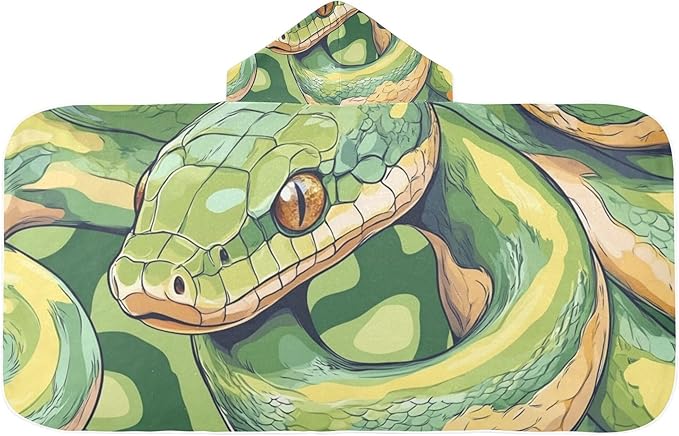 Green Snakes Kids Beach Towels with Hood for 3-10 Years, Girls Boys Bath Towel Poncho Hooded Towel Wrap, Bathroom, Pool Swim Towels 23.5x50 in