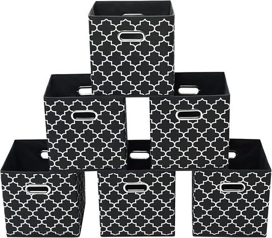 Fabric storage bins Cubes, Fabric Cube Organizer with Handle, Foldable Cube Bins for Cloth or Accessary Storage, 11x11x11 set of 6,Black Light