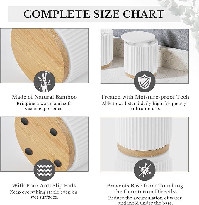 7PCS Bathroom Accessories Set, with Soap Dispenser, Q-tip Holder, Toothbrush Holder, Tumbler, Soap Dish, Vanity Tray, Bathroom Set Complete Organizer Countertop for Modern Decor, White