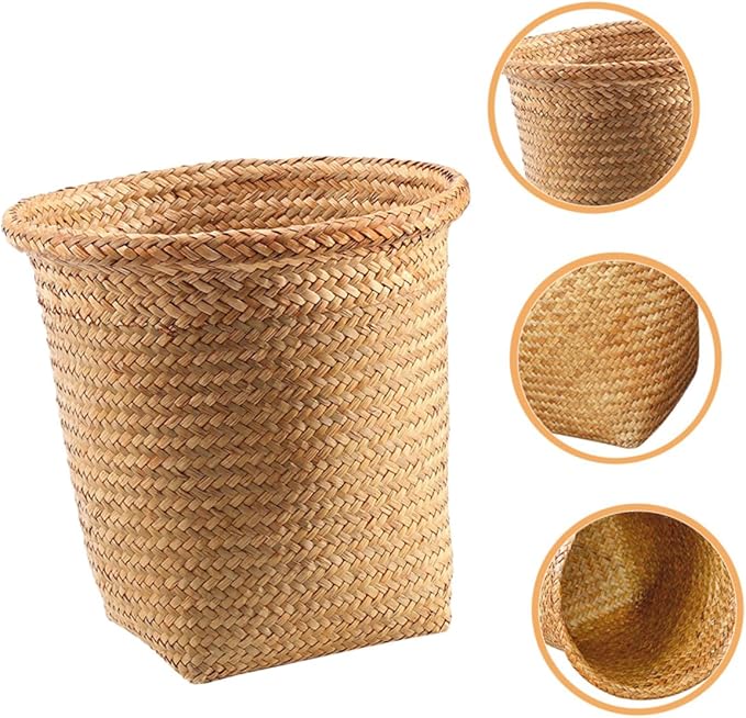 Healifty Large Capacity Round Straw Woven Storage Basket for Home Organization Multi-Functional Decorative Woven Basket for Sundries for Nursery Living Room or Kitchen
