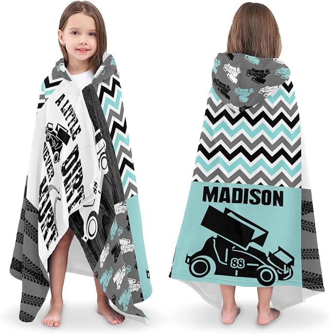 Hooded Towel Kids Turquoise Race Car Bath Towels with Hood Microfiber Kids Beach Towels Baby Pool Beach Towel for Boy Girls