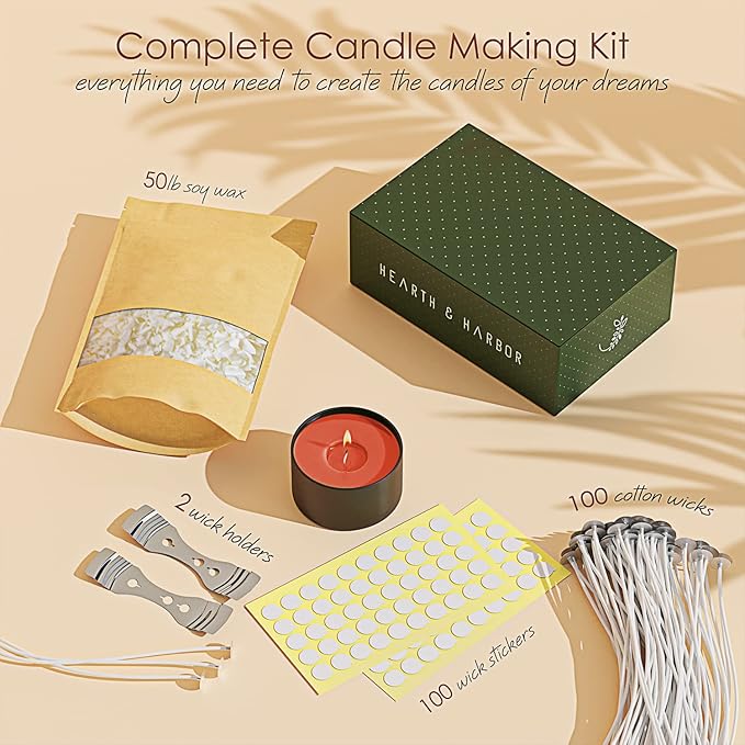 Hearth & Harbor Organic Soy Candle Wax for Candle Making, 50 lbs Natural Candles Making Supplies, Beeswax-Free, Paraffin-Free, Pure Soy Wax Flakes Perfect for Candles, Tealights and Melts