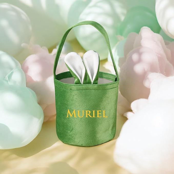 Custom Name Easter Tote Basket Cute Solid Colour Bunny Ears Basket Personalised Easter Bunny Bucket