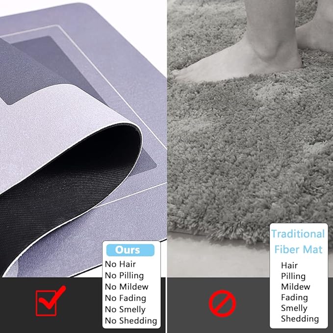 2Pcs Bathroom Mats and Toilet Rugs U Shaped Set, Non-Slip Quick-Dry Toilet Mat Bath Mat Rug for Tub, Shower and Bath Room 19.7"x31.5"+19.7"x23.6", Grey
