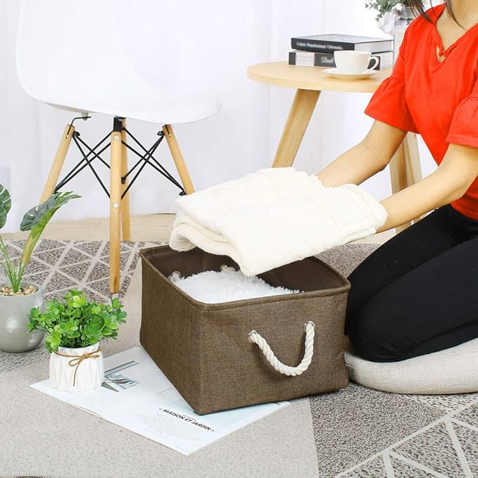 uxcell Fabric Storage Basket with Dual Handles, Collapsible Storage Bins for Toys Laundry Clothes Storage, Home Organizer for Bedroom Office Closet Chocolate Color Large