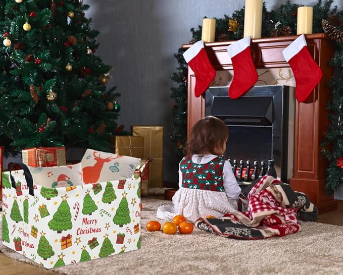 Rectangular Christmas Basket Tree Christmas Gift Baskets for Families Cute Baby Storage Bin Kids Storage Bin Toy Organizer Box Christmas Room Decor for Christmas Parties(Merry Christmas)