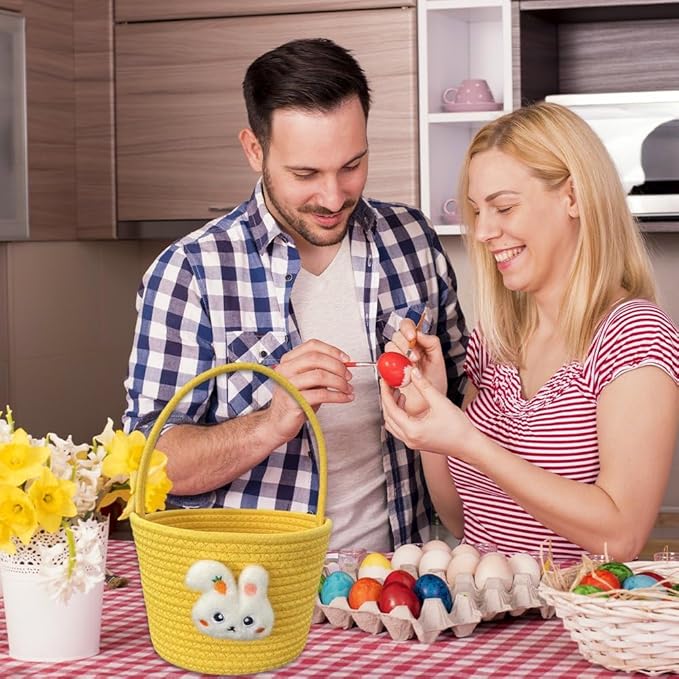 Easter Basket, Easter Bunny Baskets with Handle, Easter Gift Baskets, Egg Buckets Gifts Tote Bags Egg Basket for Easter Party