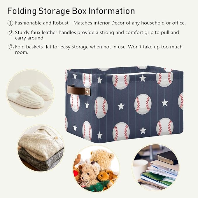 Rectangular Storage Bin Basketball Baseball Sport Basket with Handles - Toy Bins Laundry Storage Basket for Kids Toy Pets Room Closet
