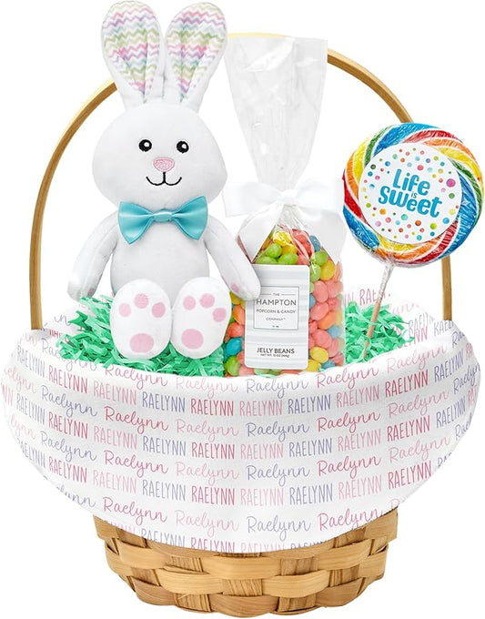 Let's Make Memories Personalized Easter Basket for Kids- For Boys - For Girls - Create Your Own - Fillable - Wicker - Easter Basket Stuffers - Small - Pink/Purple Allover Name