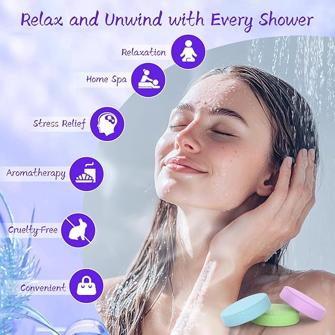 Shower Steamers Aromatherapy 8 Pack - Gifts for WomenSelf Care and Stress Relief Stocking Stuffers, Shower Bombs with Essential Oils, Relaxation Birthday Gifts for Women and Men. Azure Floral Style