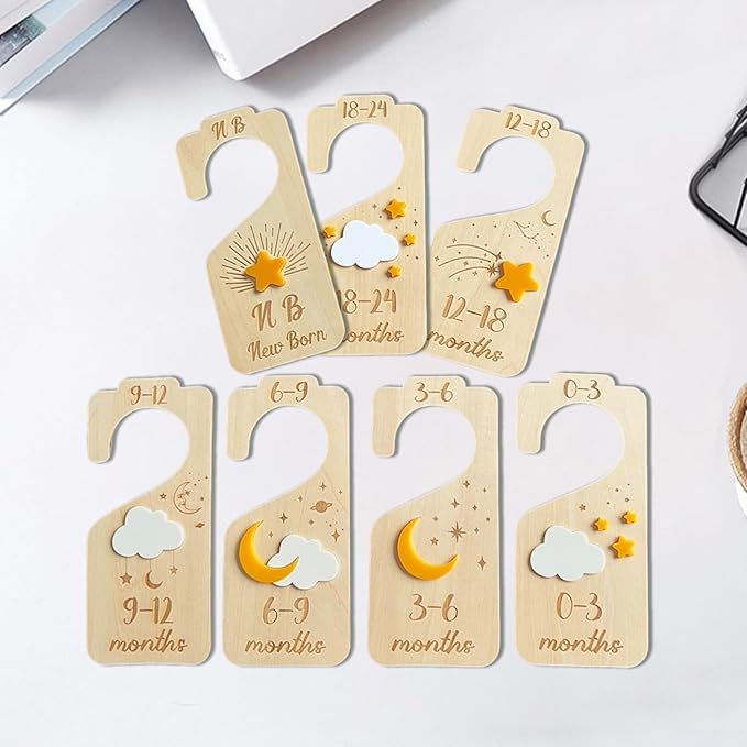 Baby Closet Dividers,Baby Clothes Dividers for Closet,Nursery Decor Storage Hangers Organizer,Sided Organizer for Newborn to 24 Months Clothes Wooden Nursery Decor Hanger Organize Room(Star Moon)