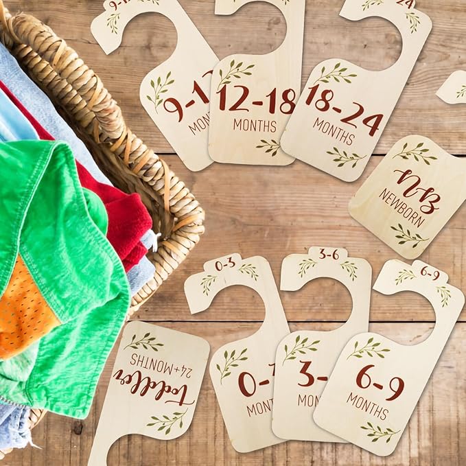 Boho Baby Closet Dividers, 8 Pcs Beautiful Wooden Baby Closet Dividers for Clothes, Double-Sided Baby Clothes Size Hanger Organizer from NB to 24 M - Adorable Nursery Decor