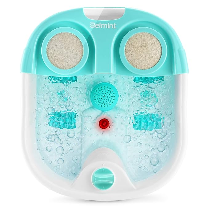 Belmint Home Foot Spa Bath Massager - All in 1, Water Jets, Bubble Massaging with 2X Loofahs for Scrubbing, Bath Salt Holder - Soak Your Feet, Deep Stress Relief Feet Tub