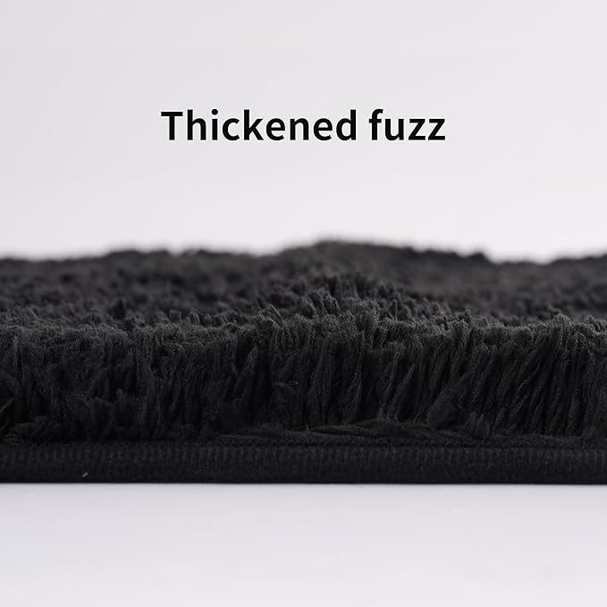 3 Pieces Luxury Bathroom Rug Set with U-Shaped Toilet Rug, Non-Slip Rubber Bottom, Thick Microfiber Fluffy Plush, Water Absorption, Quick Dry, Ultra Soft, Bath Mats for Bathroom, Tub(Black)