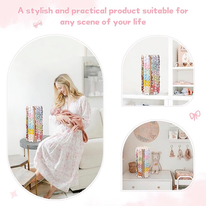 POVETIRE Hair Bow Holder for Girls,White Hair Clip Organizer,360 Rotation Hairbow Organizers Rack Display Decors Baby Nursery Toddler Girls Room