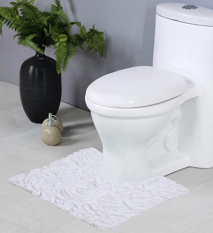 Home Weavers Bell Flower Collection 100% Cotton Tufted Bath Rugs, Extra Soft and Absorbent Bath Rugs, Non-Slip Bath Mats, Machine Washable, Bath Mats for Bathroom Floor and Tub, 20"x20" Contour, White