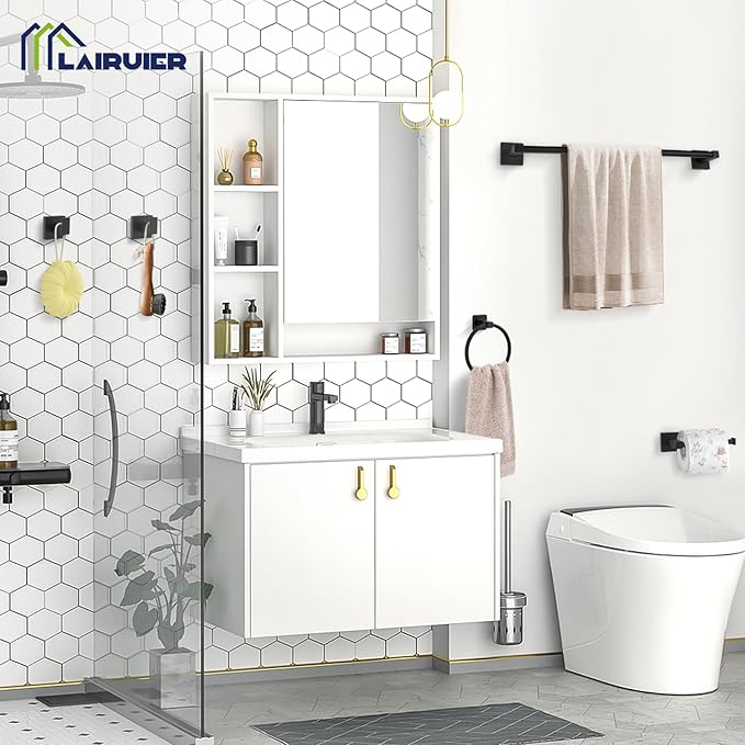 5-Piece Bathroom Hardware Set Black Bathroom Hardware Accessories Set Upgraded Toilet Paper Holder with Shelf Towel Holder Set for Bathroom Stainless Steel Wall Mounted