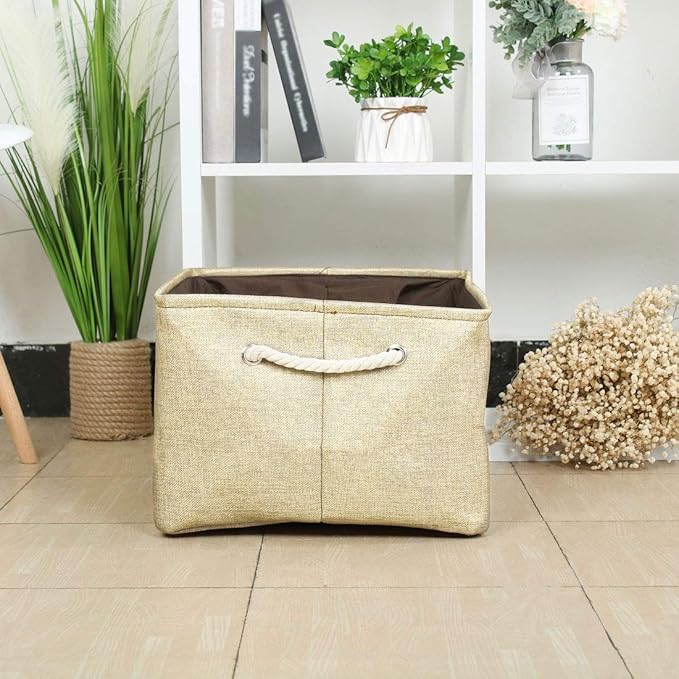uxcell Fabric Storage Basket with Dual Handles, Collapsible Storage Bins for Laundry Clothes Storage, Home Organizer for Bedroom Office Closet Gold Tone X-Large