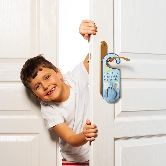 Qunclay Tooth Fairy Door Hanger Bag Fairy Holder Baby Keepsake Container for Lost Teeth Kids Boys Girl Encourage Gift