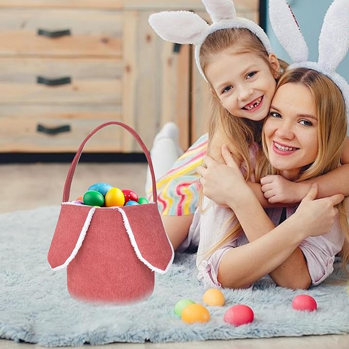 Bunny Egg Hunt Easter Bucket Plush | Easter Bucket Bags With Rabbit Ears,Bunny Ears Baskets For Kids,Easter Bunny Basket,Candy Storage Decorations With Rabbit Ears For Boys Girls