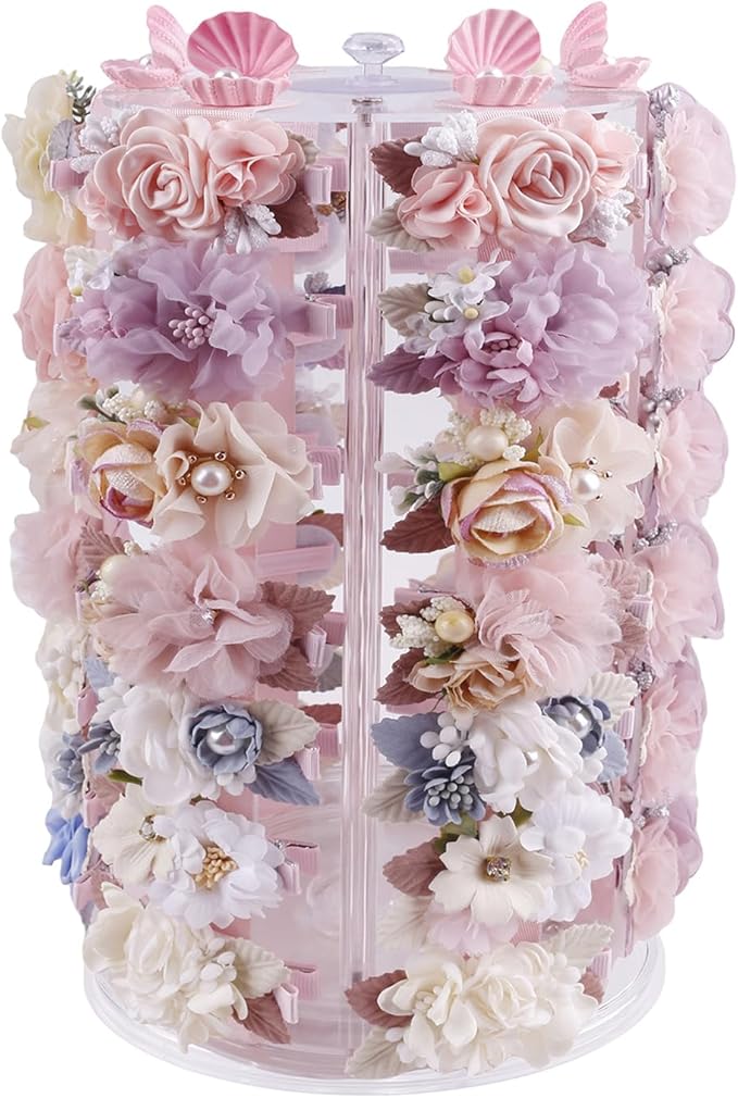 Rotating Bows Organizer for Girls, Hair Clip Holder Claw Storage Hair Accessories Rack Display Stand for Baby Nursery Toddler Room Decor