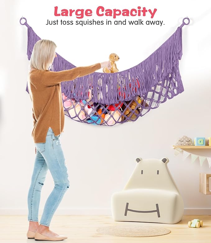 Stuffed Animal Hammock - Extra Large 63'' Long, Stuffed Animal Storage, stuffed animal Holder net, Hammock Large, Storage Hanging Organizer - Lavender